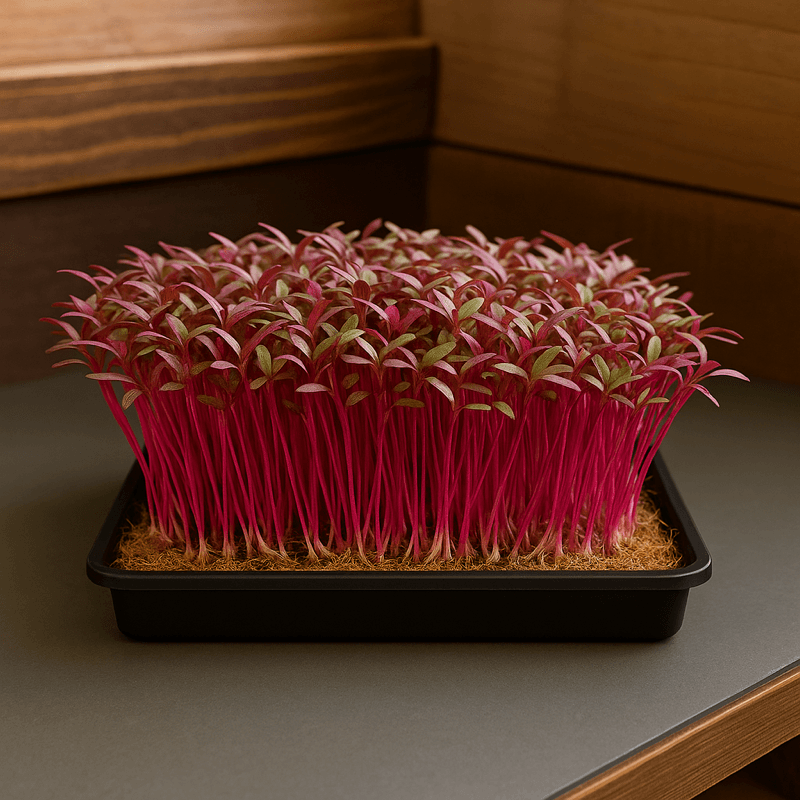 Red Amaranth Microgreens live tray from ChefPax